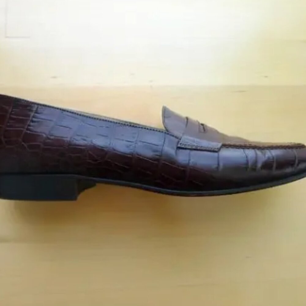 Ralph Lauren Brown Croc-Embossed Leather Penny Loafers